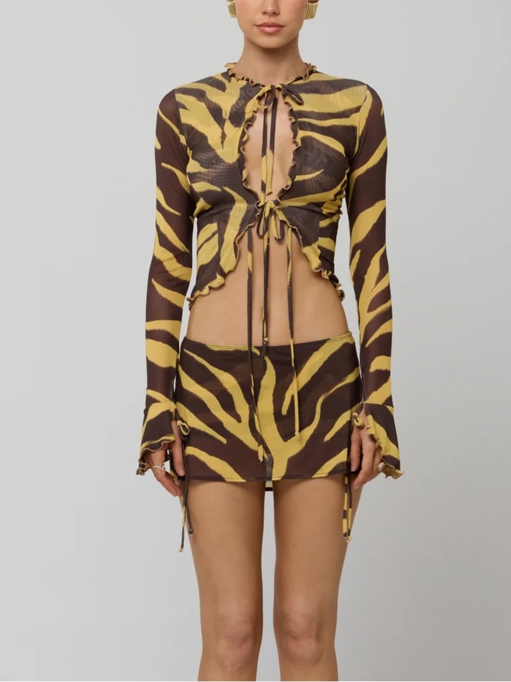 RESA Tie Front Ruffled Long Sleeve Top in Raja